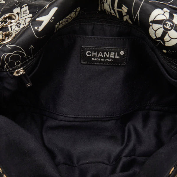 シャネル エアライン チェーン ショルダーバッグ ブラック ホワイト シルバー ナイロン レディース CHANEL 【中古】