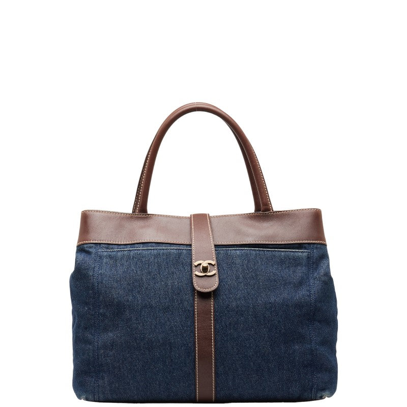 シャネル ココマーク ハンドバッグ トートバッグ ブルー ブラウン デニム レザー レディース CHANEL 【中古】