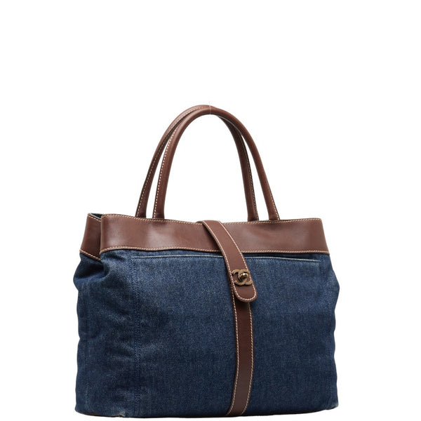 シャネル ココマーク ハンドバッグ トートバッグ ブルー ブラウン デニム レザー レディース CHANEL 【中古】