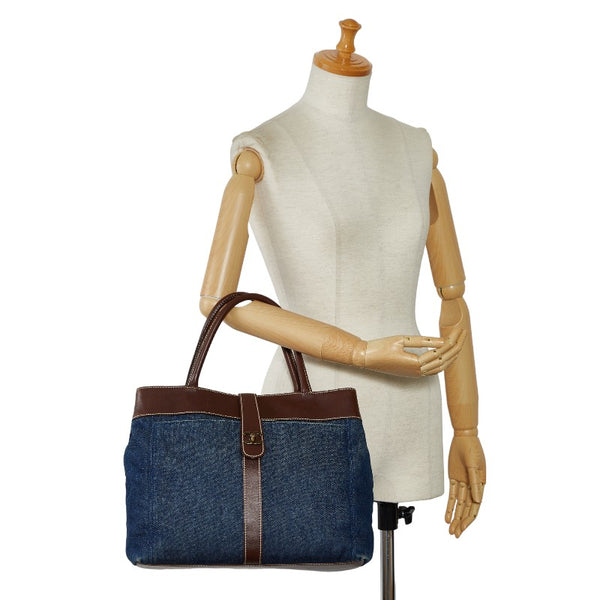 シャネル ココマーク ハンドバッグ トートバッグ ブルー ブラウン デニム レザー レディース CHANEL 【中古】