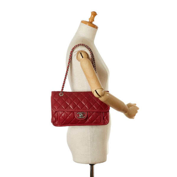 シャネル フレンチリビエラ マトラッセ チェーン ショルダーバッグ レッド キャビアスキン レディース CHANEL 【中古】