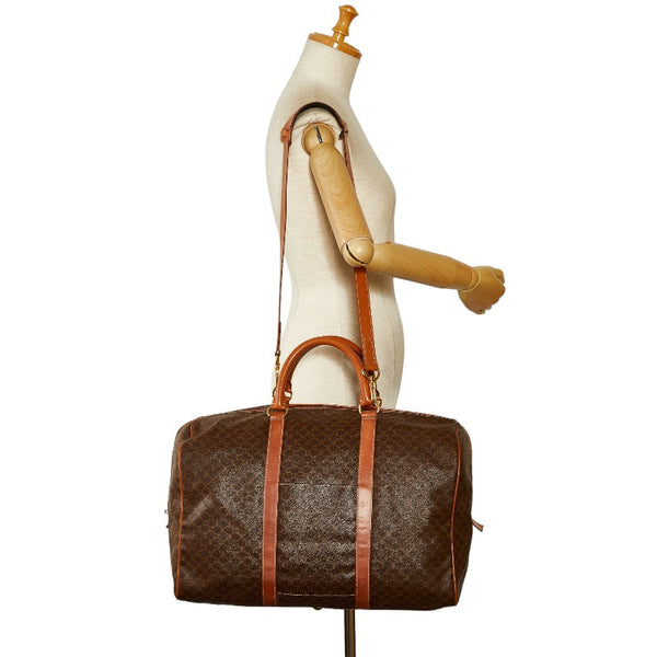 セリーヌ マカダム ボストンバッグ ショルダーバッグ 2WAY ブラウン PVC レザー レディース CELINE 【中古】
