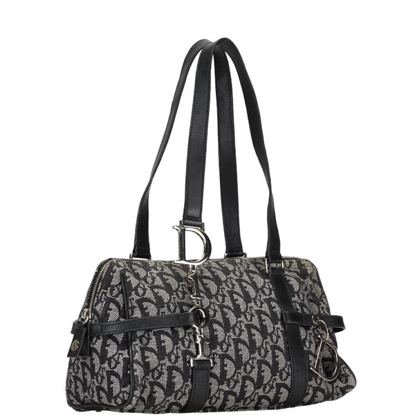 ディオール トロッター ロゴ ハンドバッグ ブラック キャンバス レザー レディース Dior 【中古】