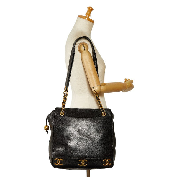 シャネル トリプルココマーク トートバッグ ショルダーバッグ ブラック キャビアスキン レディース CHANEL 【中古】