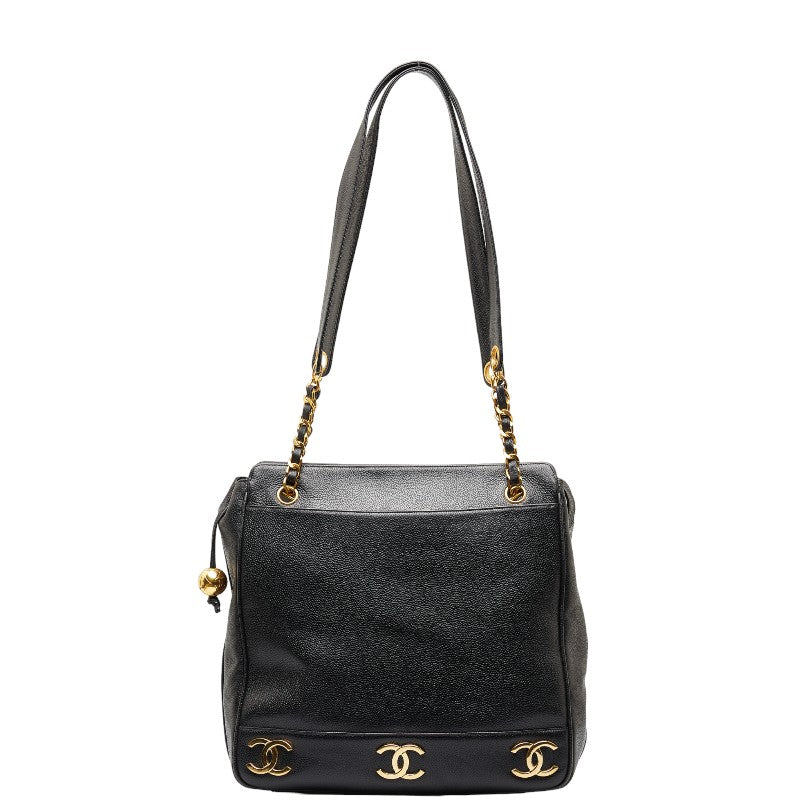シャネル トリプルココマーク トートバッグ ショルダーバッグ ブラック キャビアスキン レディース CHANEL 【中古】