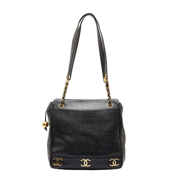 シャネル トリプルココマーク トートバッグ ショルダーバッグ ブラック キャビアスキン レディース CHANEL 【中古】