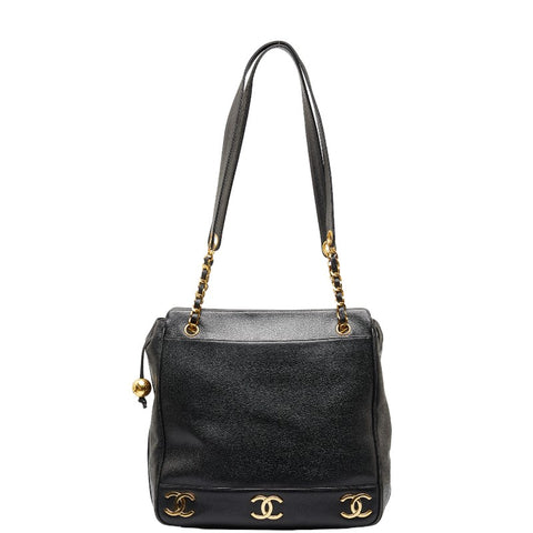 シャネル トリプルココマーク トートバッグ ショルダーバッグ ブラック キャビアスキン レディース CHANEL 【中古】