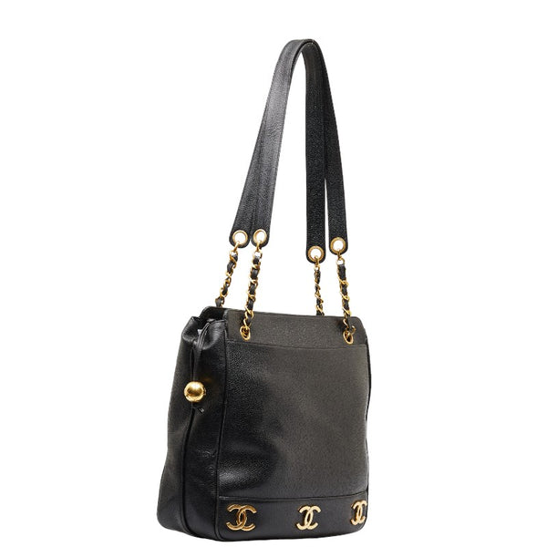 シャネル トリプルココマーク トートバッグ ショルダーバッグ ブラック キャビアスキン レディース CHANEL 【中古】