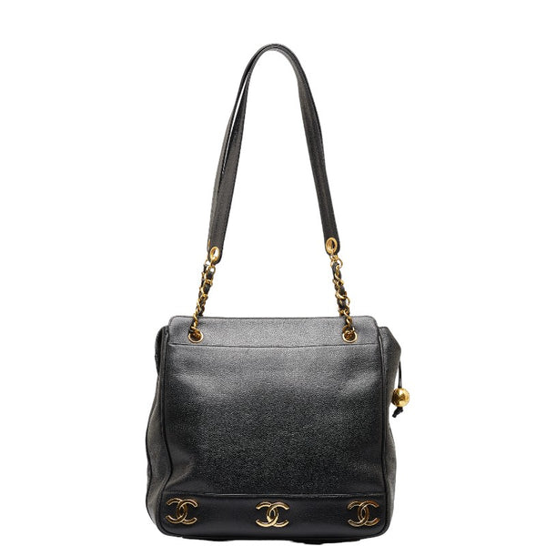 シャネル トリプルココマーク トートバッグ ショルダーバッグ ブラック キャビアスキン レディース CHANEL 【中古】