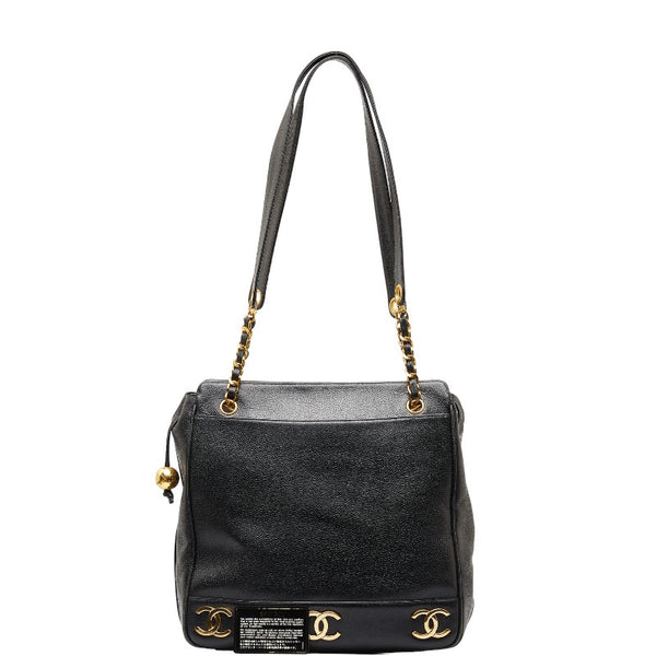 シャネル トリプルココマーク トートバッグ ショルダーバッグ ブラック キャビアスキン レディース CHANEL 【中古】