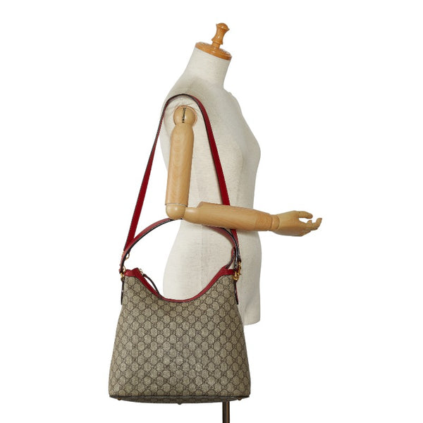 グッチ GGスプリーム ショルダーバッグ トートバッグ 2WAY 414930 ベージュ レッド PVC レザー レディース GUCCI 【中古】