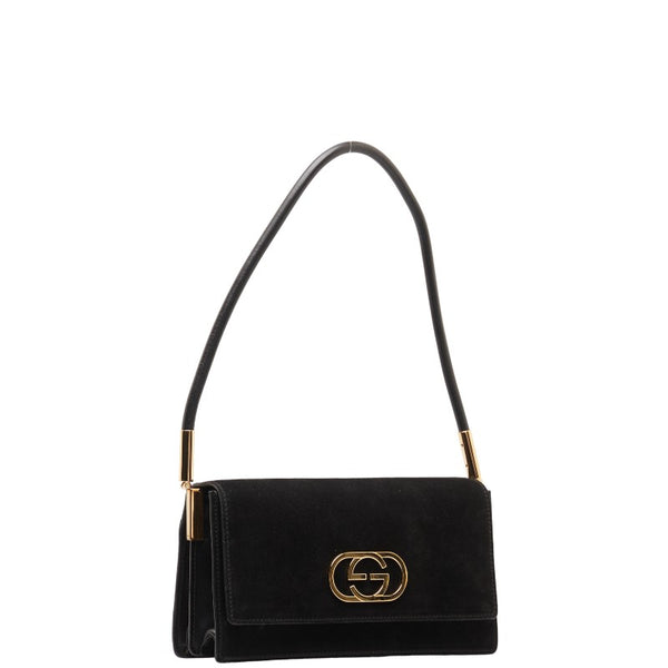 グッチ GG柄 ワンショルダーバッグ ハンドバッグ 0013815 ブラック ゴールド スウェード レザー レディース GUCCI 【中古】