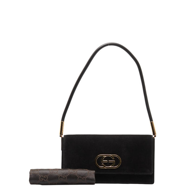 グッチ GG柄 ワンショルダーバッグ ハンドバッグ 0013815 ブラック ゴールド スウェード レザー レディース GUCCI 【中古】