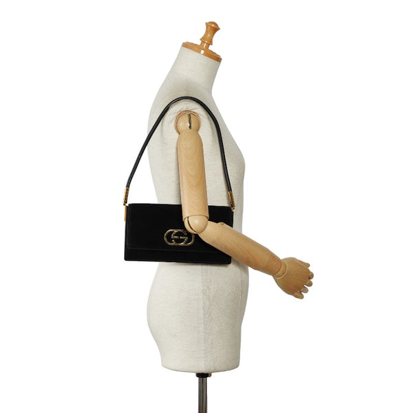 グッチ GG柄 ワンショルダーバッグ ハンドバッグ 0013815 ブラック ゴールド スウェード レザー レディース GUCCI 【中古】