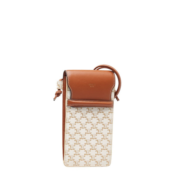 セリーヌ トリオンフ 携帯ケース ショルダーバッグ ホワイト タン PVC レザー レディース CELINE 【中古】