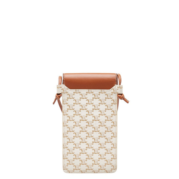 セリーヌ トリオンフ 携帯ケース ショルダーバッグ ホワイト タン PVC レザー レディース CELINE 【中古】