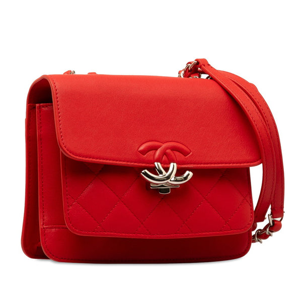 シャネル ココマーク チェーンショルダーバッグ レッド シルバー レザー レディース CHANEL 【中古】