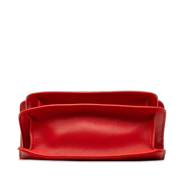 シャネル ココマーク チェーンショルダーバッグ レッド シルバー レザー レディース CHANEL 【中古】