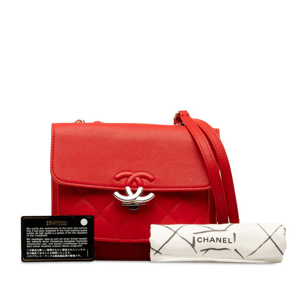 シャネル ココマーク チェーンショルダーバッグ レッド シルバー レザー レディース CHANEL 【中古】