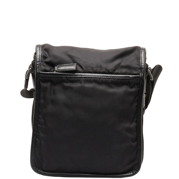 プラダ 三角ロゴプレート 斜め掛けショルダーバッグ ブラック ナイロン レザー レディース PRADA 【中古】