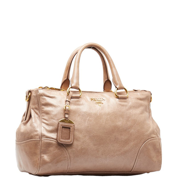 プラダ ロゴ ハンドバッグ ショルダーバッグ 2way BN2324 ベージュ レザー レディース PRADA 【中古】