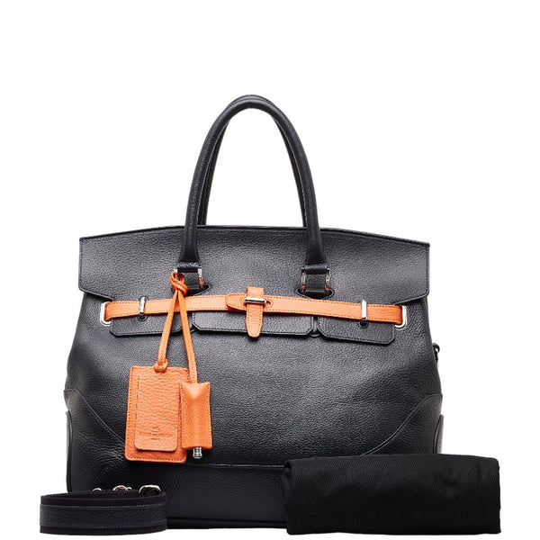 ペッレモルビダ メイデンヴォヤージュ ハンドバッグ ショルダーバッグ 2WAY ネイビー オレンジ レザー レディース PELLE MORBIDA 【中古】
