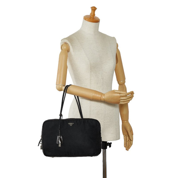 プラダ 三角ロゴプレート ハンドバッグ ブラック ナイロン レディース PRADA 【中古】