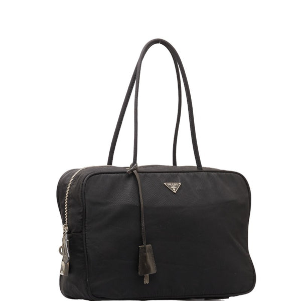 プラダ 三角ロゴプレート ハンドバッグ ブラック ナイロン レディース PRADA 【中古】