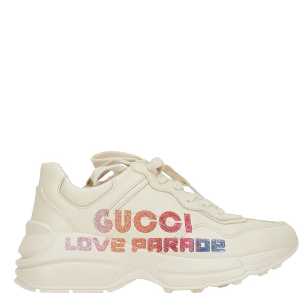 グッチ ロゴ ラメグリッター ダッドスニーカー 703809 アイボリー ホワイト マルチカラー レザー レディース GUCCI 【中古】