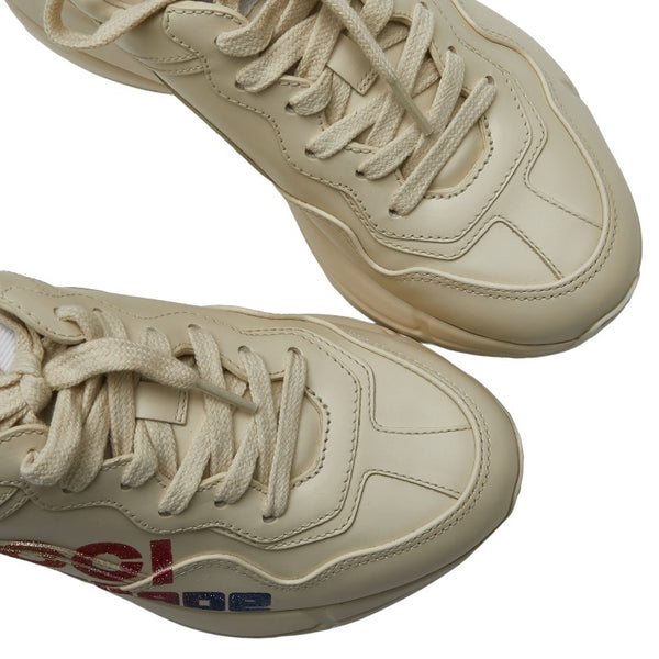 グッチ ロゴ ラメグリッター ダッドスニーカー 703809 アイボリー ホワイト マルチカラー レザー レディース GUCCI 【中古】