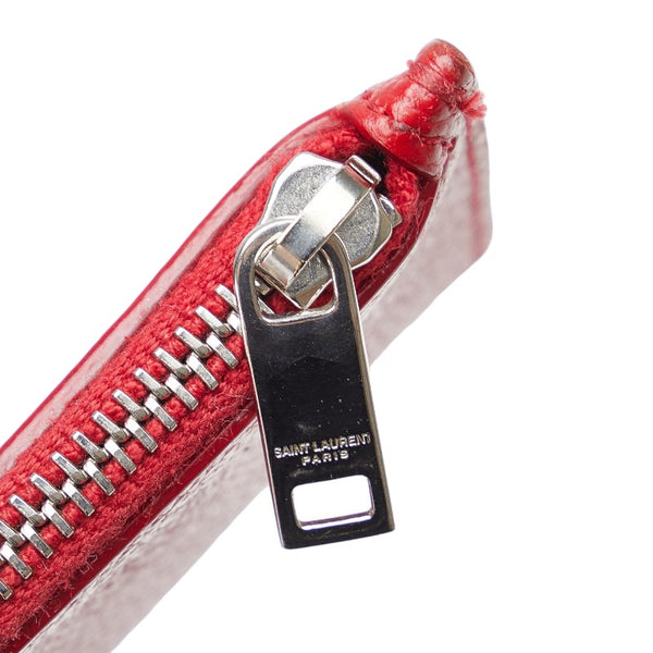 サンローラン フラグメントジップポーチ コインケース 小銭入れ レッド シルバー レザー レディース SAINT LAURENT 【中古】