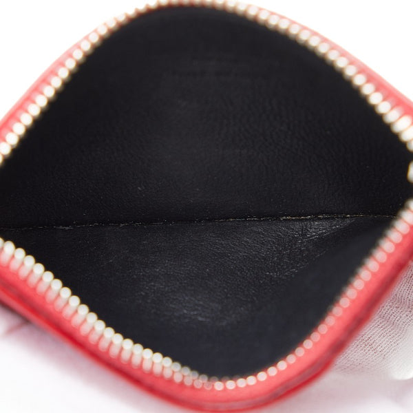 サンローラン フラグメントジップポーチ コインケース 小銭入れ レッド シルバー レザー レディース SAINT LAURENT 【中古】