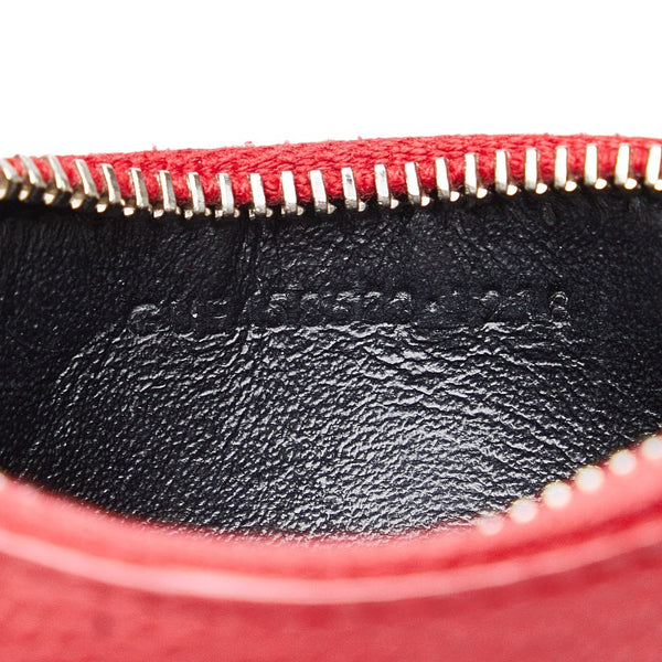 サンローラン フラグメントジップポーチ コインケース 小銭入れ レッド シルバー レザー レディース SAINT LAURENT 【中古】