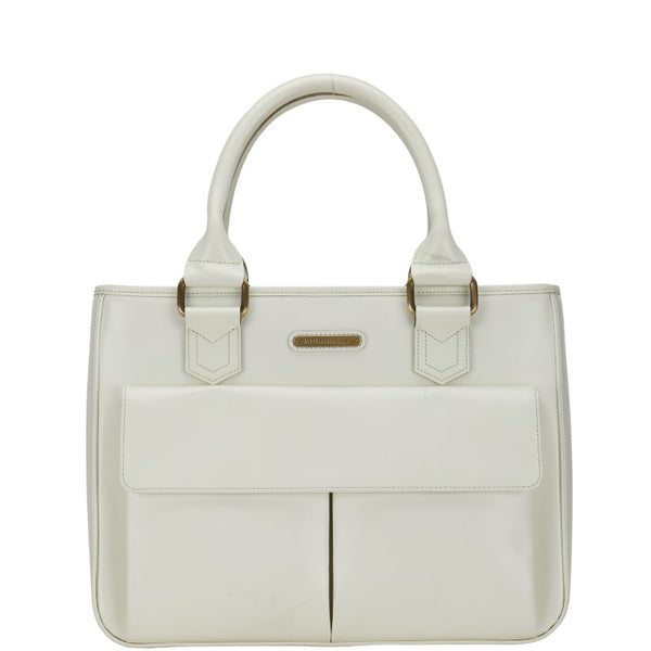 バーバリー ノバチェック  ハンドバッグ トートバッグ ホワイト レザー レディース BURBERRY 【中古】
