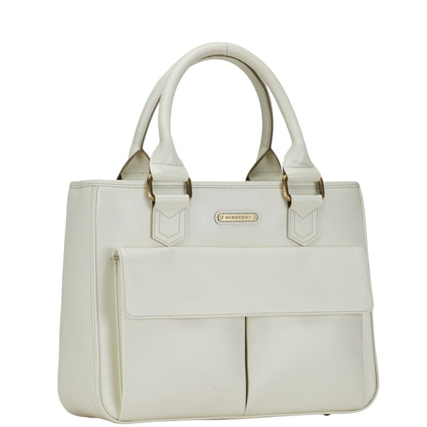 バーバリー ノバチェック  ハンドバッグ トートバッグ ホワイト レザー レディース BURBERRY 【中古】