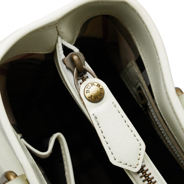 バーバリー ノバチェック  ハンドバッグ トートバッグ ホワイト レザー レディース BURBERRY 【中古】