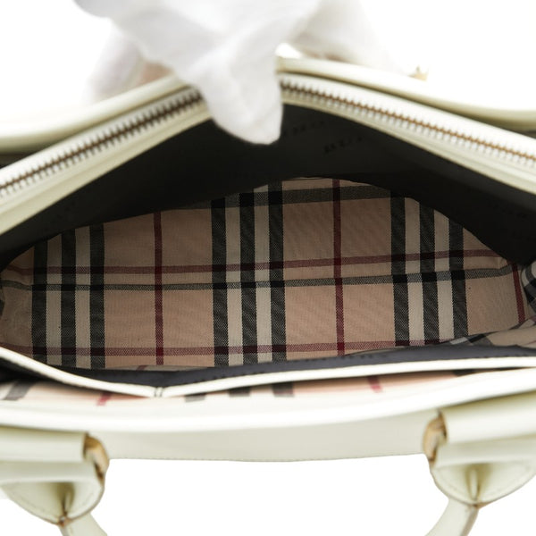 バーバリー ノバチェック  ハンドバッグ トートバッグ ホワイト レザー レディース BURBERRY 【中古】