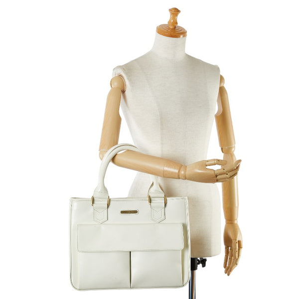 バーバリー ノバチェック  ハンドバッグ トートバッグ ホワイト レザー レディース BURBERRY 【中古】