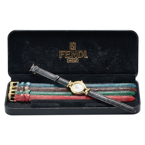 フェンディ チェンジベルト 5色 腕時計 640L クオーツ ホワイト文字盤 メッキ レディース FENDI 【中古】