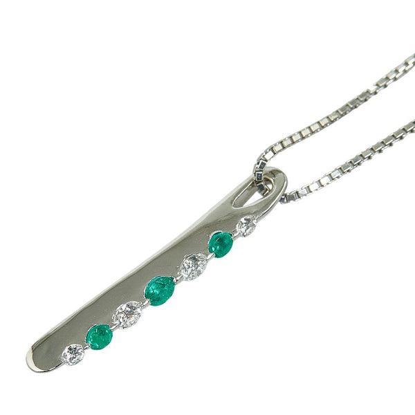 Pt900 プラチナ Pt850 プラチナ エメラルド0.23ct ダイヤ0.29ct プレート ぺンダントネックレス レディース 【中古】