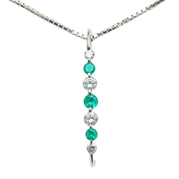 Pt900 プラチナ Pt850 プラチナ エメラルド0.23ct ダイヤ0.29ct プレート ぺンダントネックレス レディース 【中古】