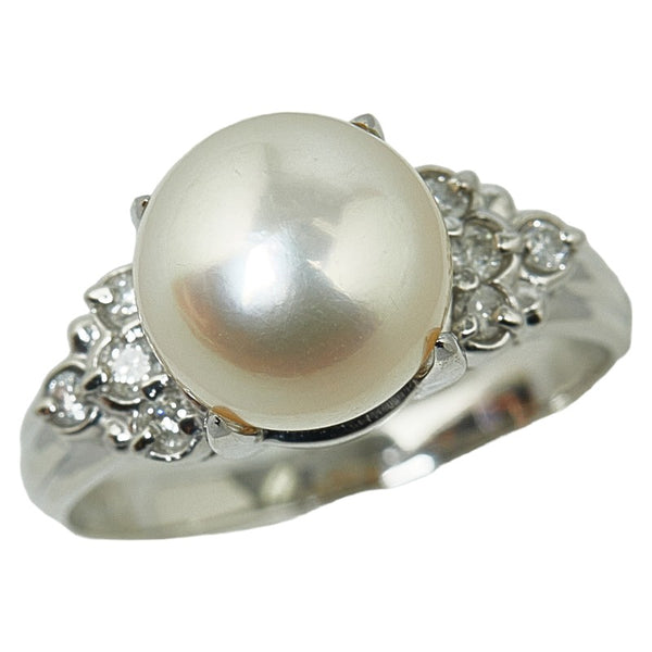 Pt900 プラチナ アコヤパール9.1mm ダイヤ0.14ct リング 指輪 レディース 10号 【中古】
