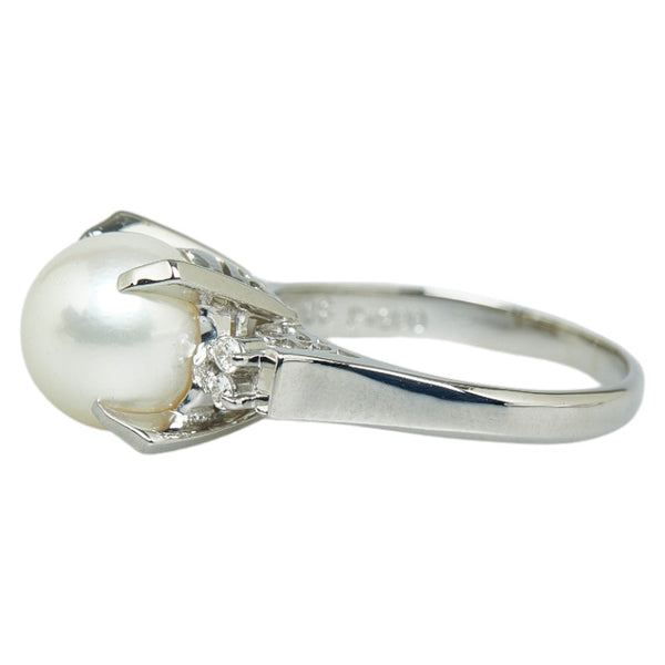 Pt900 プラチナ アコヤパール9.5mm ダイヤ0.08ct リング 指輪 レディース 14号 【中古】