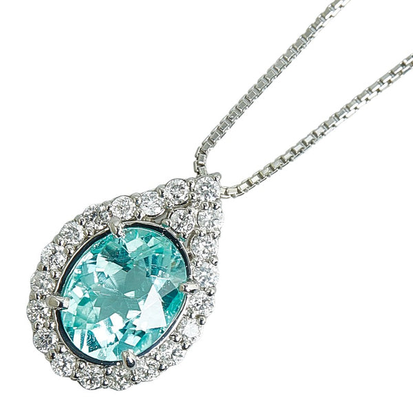 ノーブランド Pt900 プラチナ K14WG ホワイトゴールド パライバトルマリン2.24ct ダイヤ0.37ct ペンダントネックレス レディース no brand 【中古】