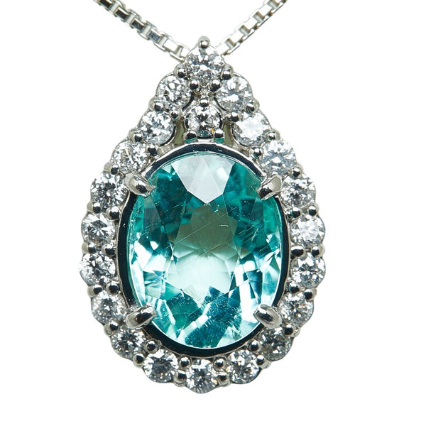 ノーブランド Pt900 プラチナ K14WG ホワイトゴールド パライバトルマリン2.24ct ダイヤ0.37ct ペンダントネックレス レディース no brand 【中古】