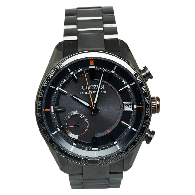 シチズン アテッサ ダイレクトフライト 腕時計 CC3085-51E ソーラー電波時計 ブラック文字盤 スーパーチタニウム メンズ CITIZEN 【中古】
