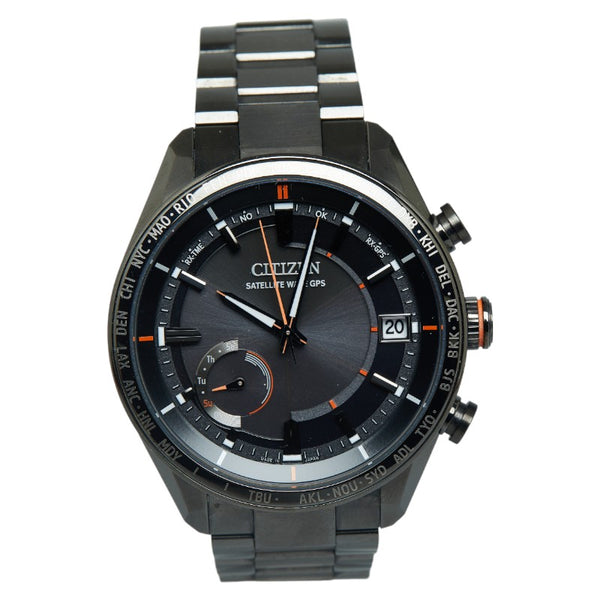 シチズン アテッサ ダイレクトフライト 腕時計 CC3085-51E ソーラー電波時計 ブラック文字盤 スーパーチタニウム メンズ CITIZEN 【中古】