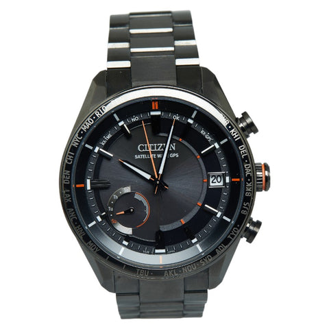 シチズン アテッサ ダイレクトフライト 腕時計 CC3085-51E ソーラー電波時計 ブラック文字盤 スーパーチタニウム メンズ CITIZEN 【中古】