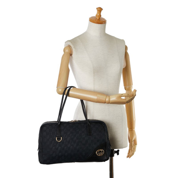 グッチ GGキャンバス インターロッキングG ハンドバッグ 169971 ブラック キャンバス レザー レディース GUCCI 【中古】