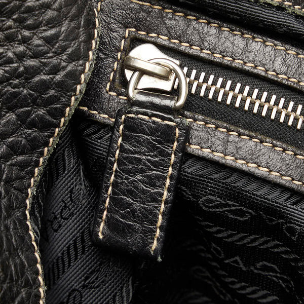 プラダ 三角ロゴプレート ハンドバッグ トートバッグ ブラック ナイロン レザー レディース PRADA 【中古】